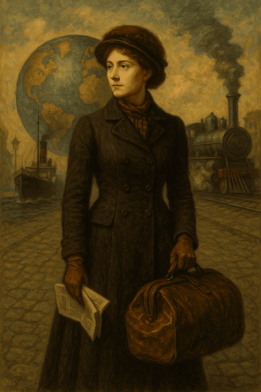 Illustration of Nellie Bly's journey around the world